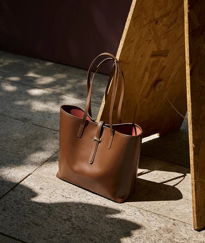 Serene Top Grain Leather Minimalist Oversized Shoulder Bag