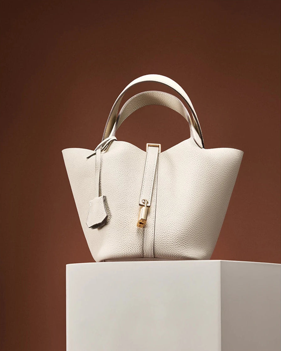 Genuine Leather Luxe Bucket Tote Bag