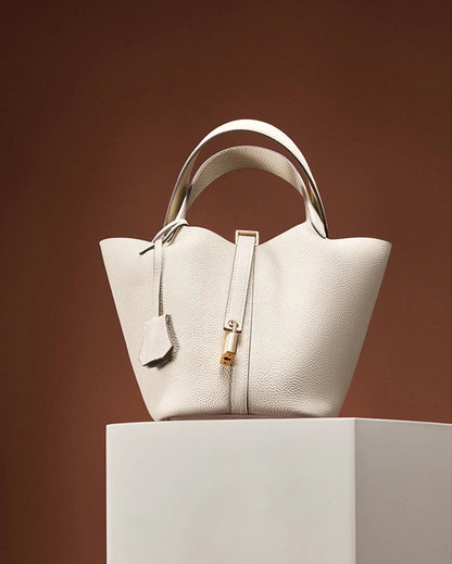 Genuine Leather Luxe Bucket Tote Bag