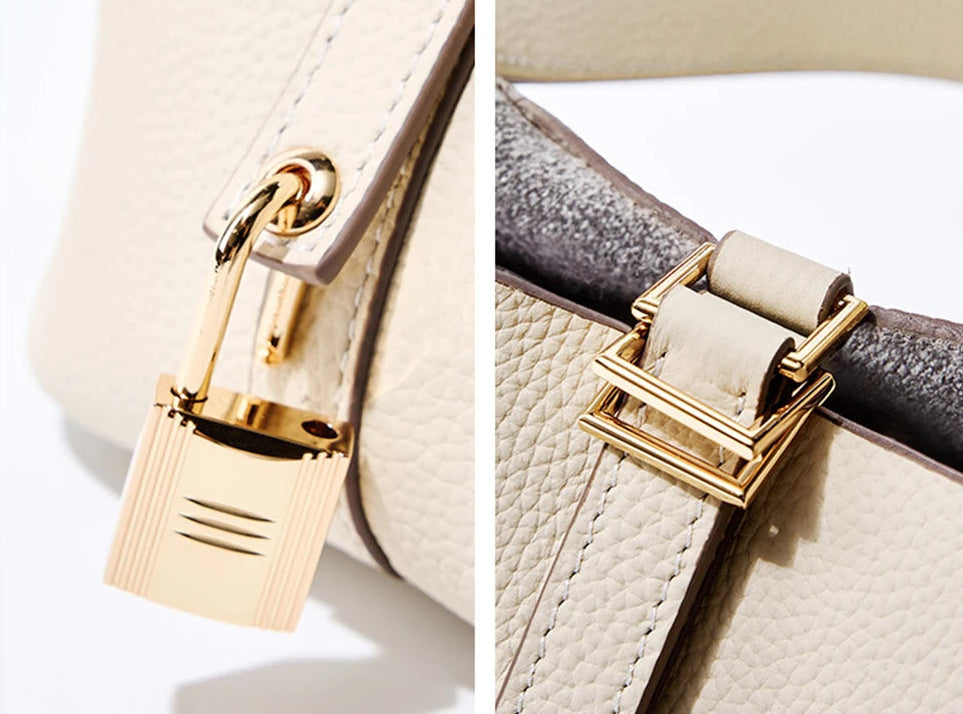 Genuine Leather Luxe Bucket Tote Bag