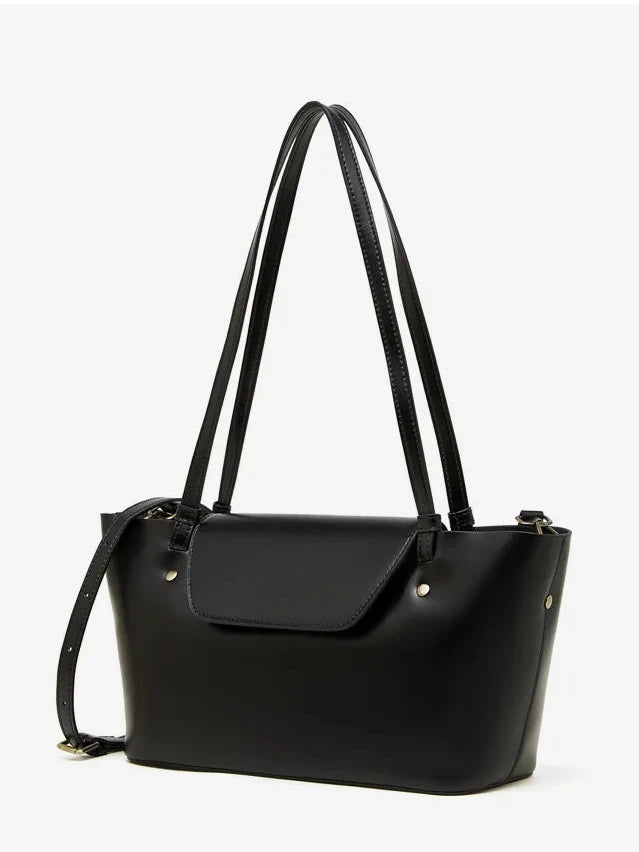 Sleek Genuine Leather Flap Contour Tote