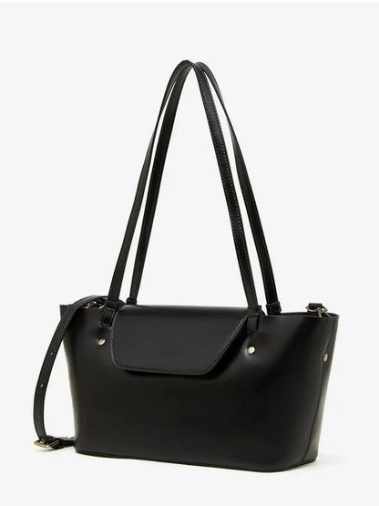 Sleek Genuine Leather Flap Contour Tote