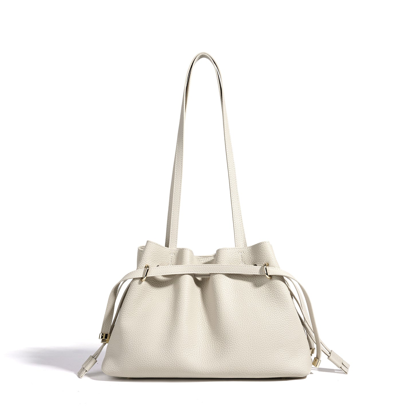 Stellar Genuine Leather Drawstring Pleated Tote