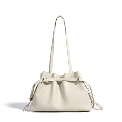 Stellar Genuine Leather Drawstring Pleated Tote