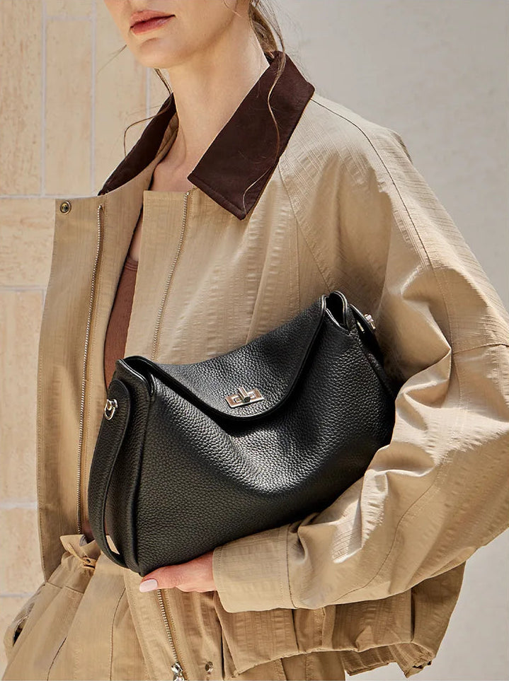 Vesper Genuine Leather Turn-Lock Contour Hobo