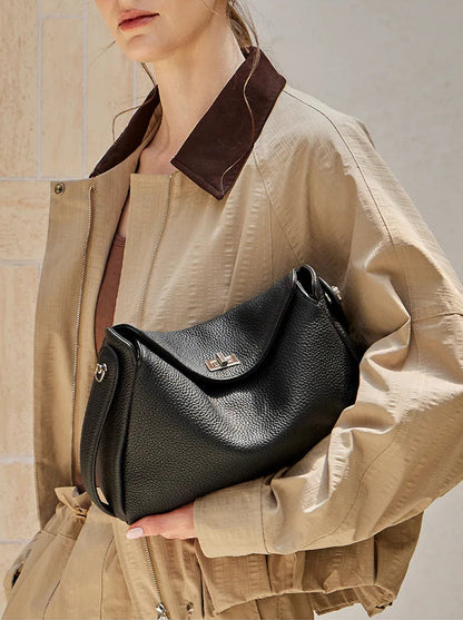 Vesper Genuine Leather Turn-Lock Contour Hobo