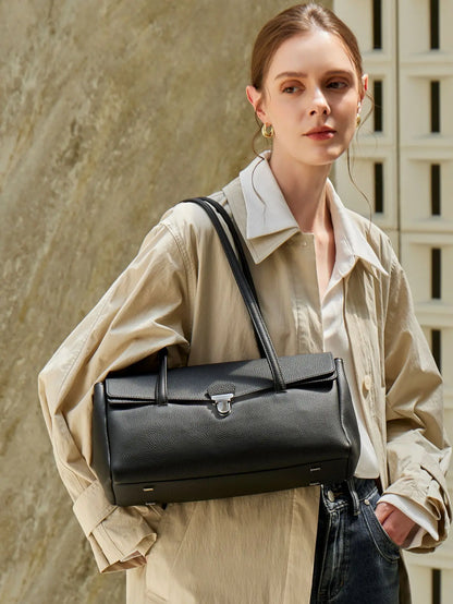 Aura Genuine Leather Lock-Clasp Envelope Bag