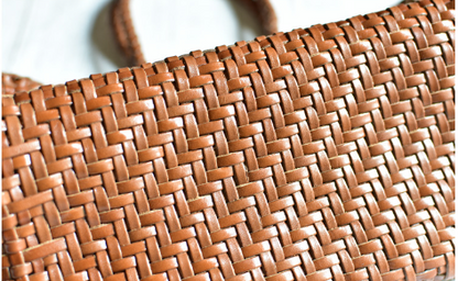 Genuine Leather Woven Beach Basket Bag