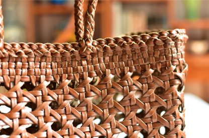 Genuine Leather Woven Beach Basket Bag