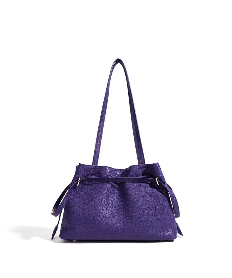 Stellar Genuine Leather Drawstring Pleated Tote