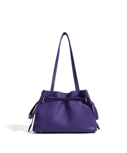 Stellar Genuine Leather Drawstring Pleated Tote