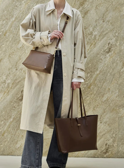 Serene Top Grain Leather Minimalist Oversized Shoulder Bag