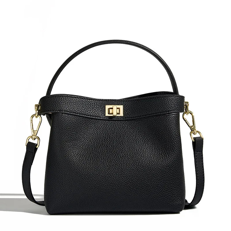 Refined Genuine Leather Signature Bucket Bag