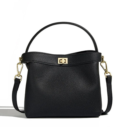 Refined Genuine Leather Signature Bucket Bag