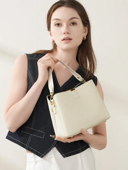 Elite Top Grain Genuine Leather Large Capacity Bucket Bag