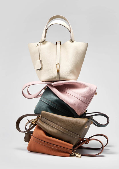 Genuine Leather Luxe Bucket Tote Bag