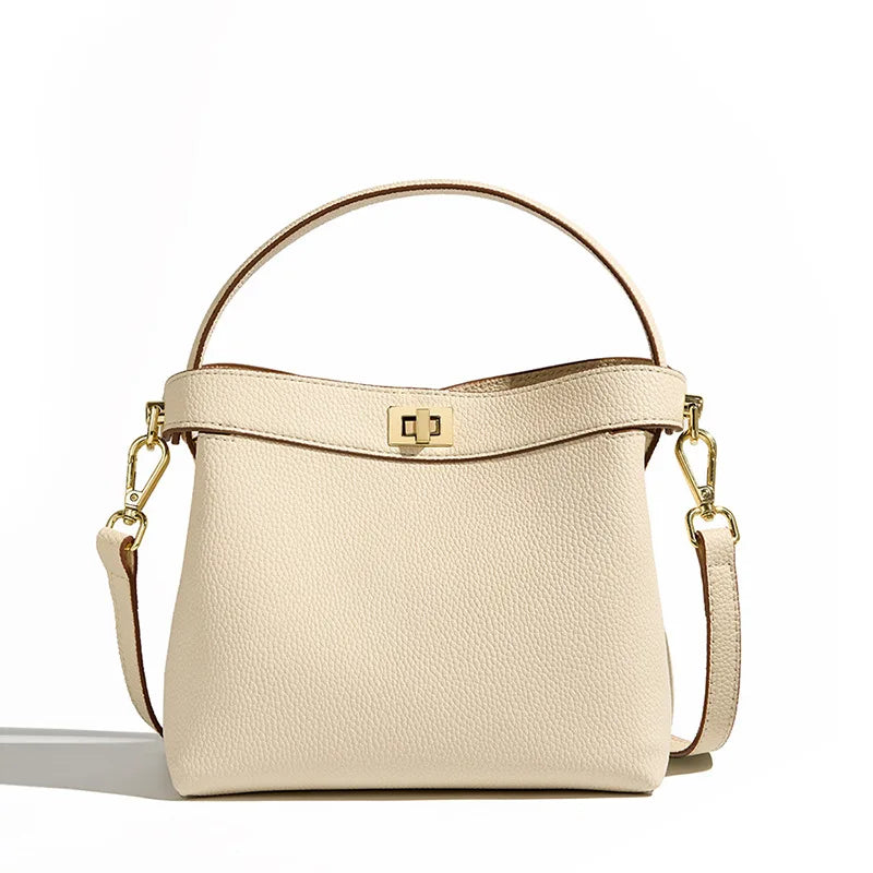 Refined Genuine Leather Signature Bucket Bag