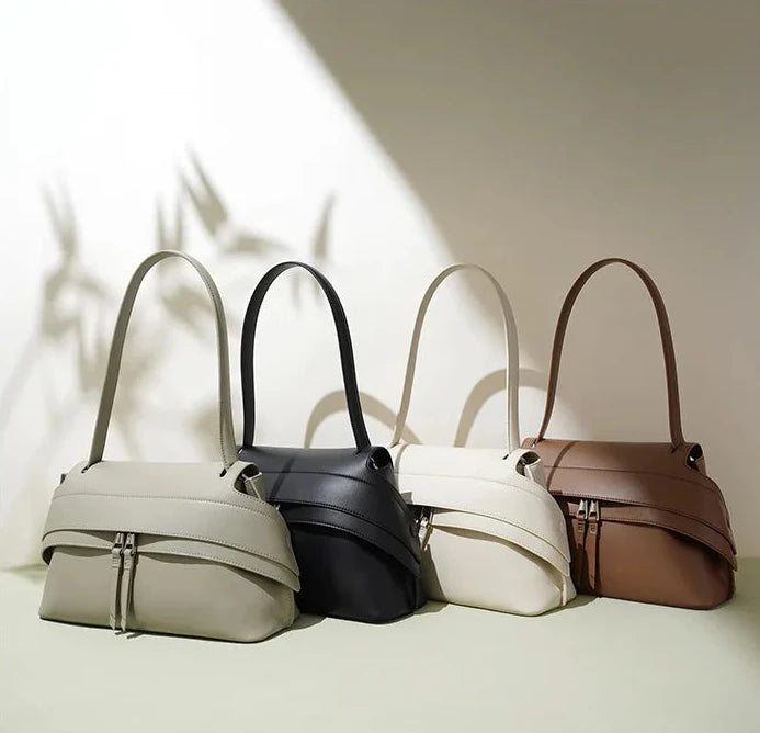Aura Genuine Leather Twin-Zip Flap Shoulder Bag