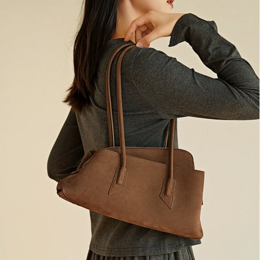 Genuine Leather Modern Curved Shoulder Bag