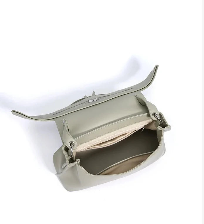Aura Genuine Leather Twin-Zip Flap Shoulder Bag
