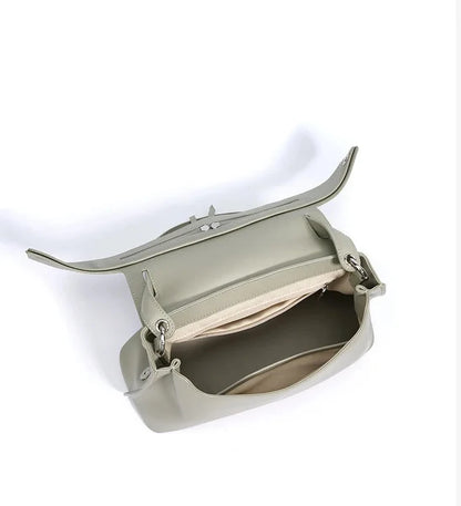 Aura Genuine Leather Twin-Zip Flap Shoulder Bag