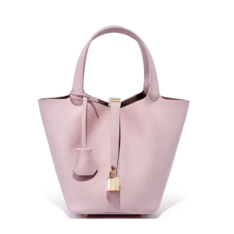 Genuine Leather Luxe Bucket Tote Bag