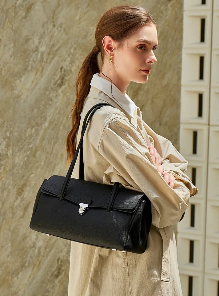 Aura Genuine Leather Lock-Clasp Envelope Bag