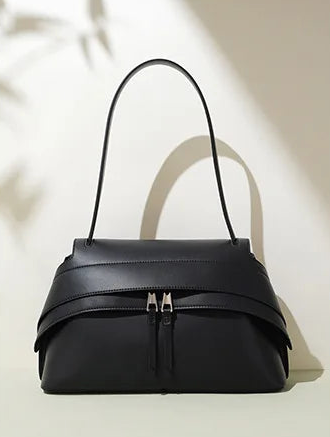 Aura Genuine Leather Twin-Zip Flap Shoulder Bag