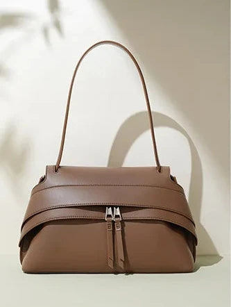 Aura Genuine Leather Twin-Zip Flap Shoulder Bag