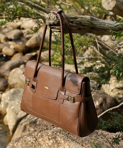 Aura Genuine Leather Side-Buckle Vintage Tote
