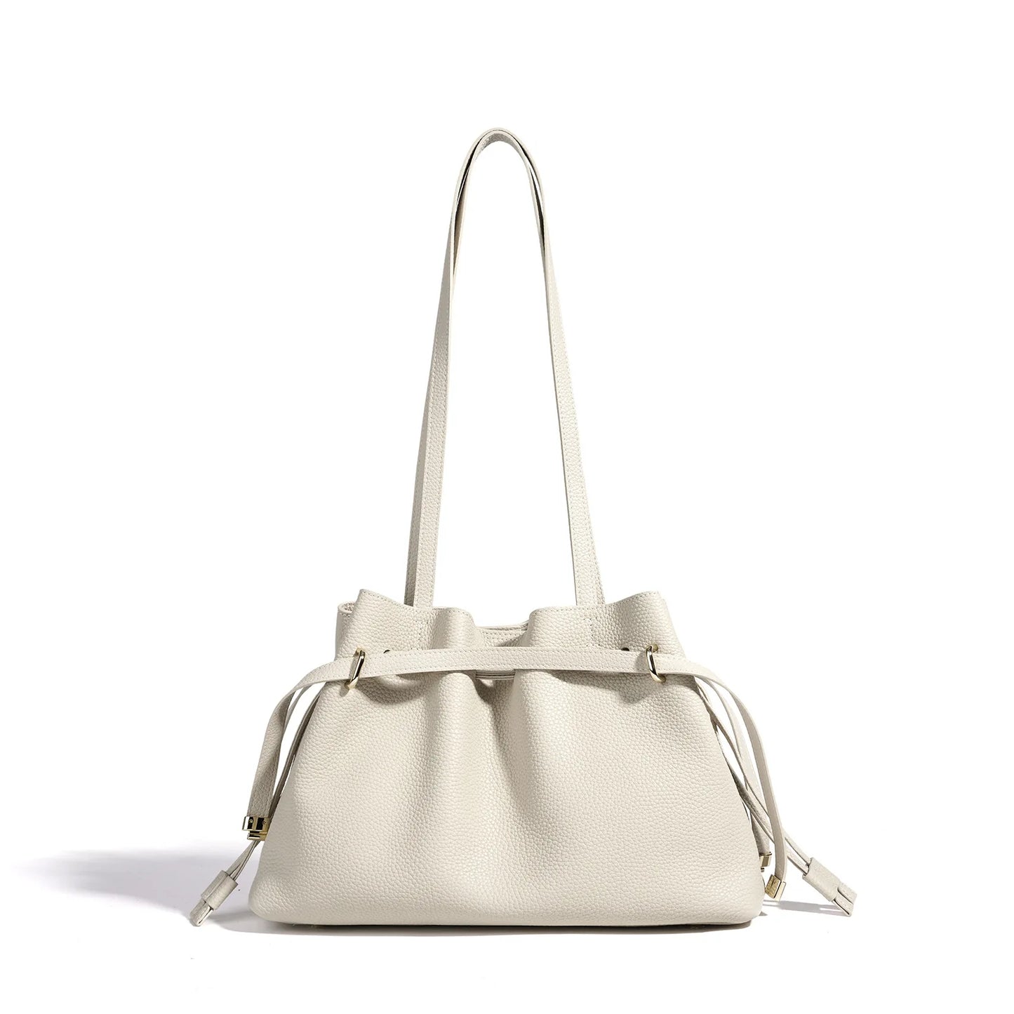 Stellar Genuine Leather Drawstring Pleated Tote