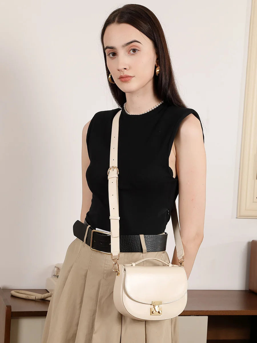 Aura Genuine Leather Top-Handle Saddle Bag