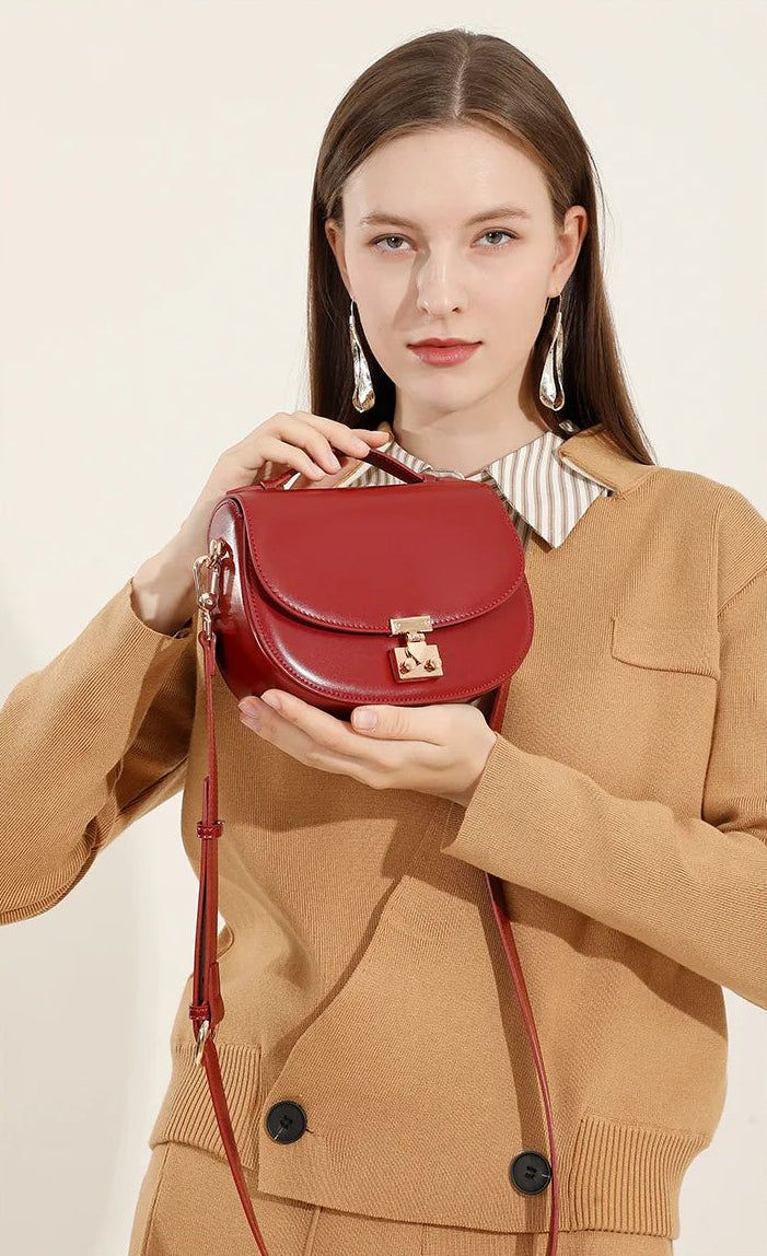 Aura Genuine Leather Top-Handle Saddle Bag