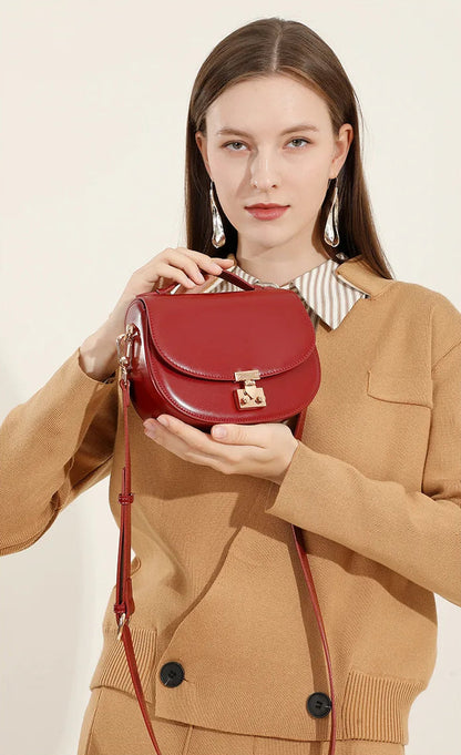 Aura Genuine Leather Top-Handle Saddle Bag