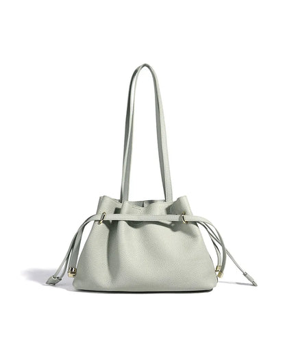 Stellar Genuine Leather Drawstring Pleated Tote
