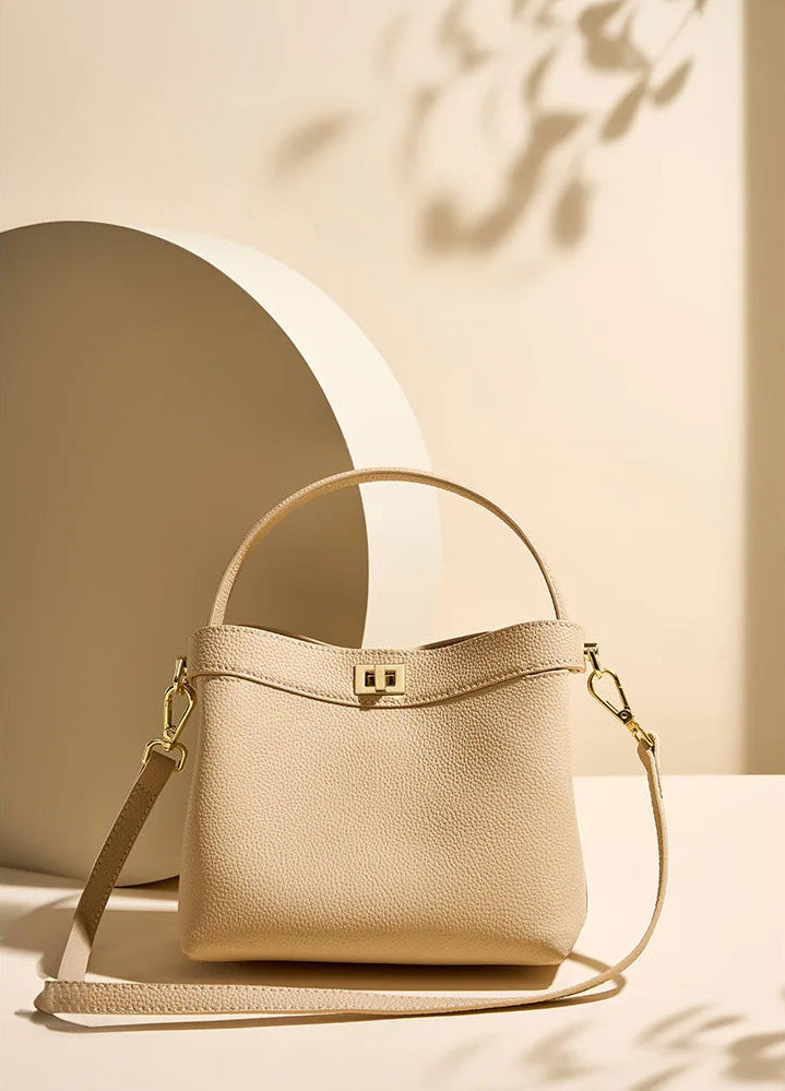 Refined Genuine Leather Signature Bucket Bag