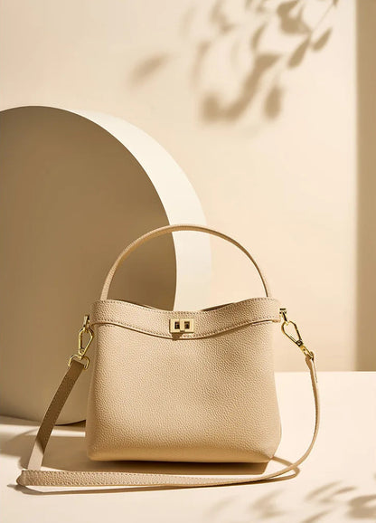 Refined Genuine Leather Signature Bucket Bag
