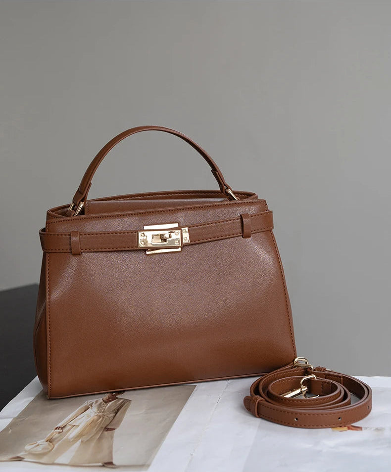 Genuine Leather Luxury Wide Strap Shoulder Bag
