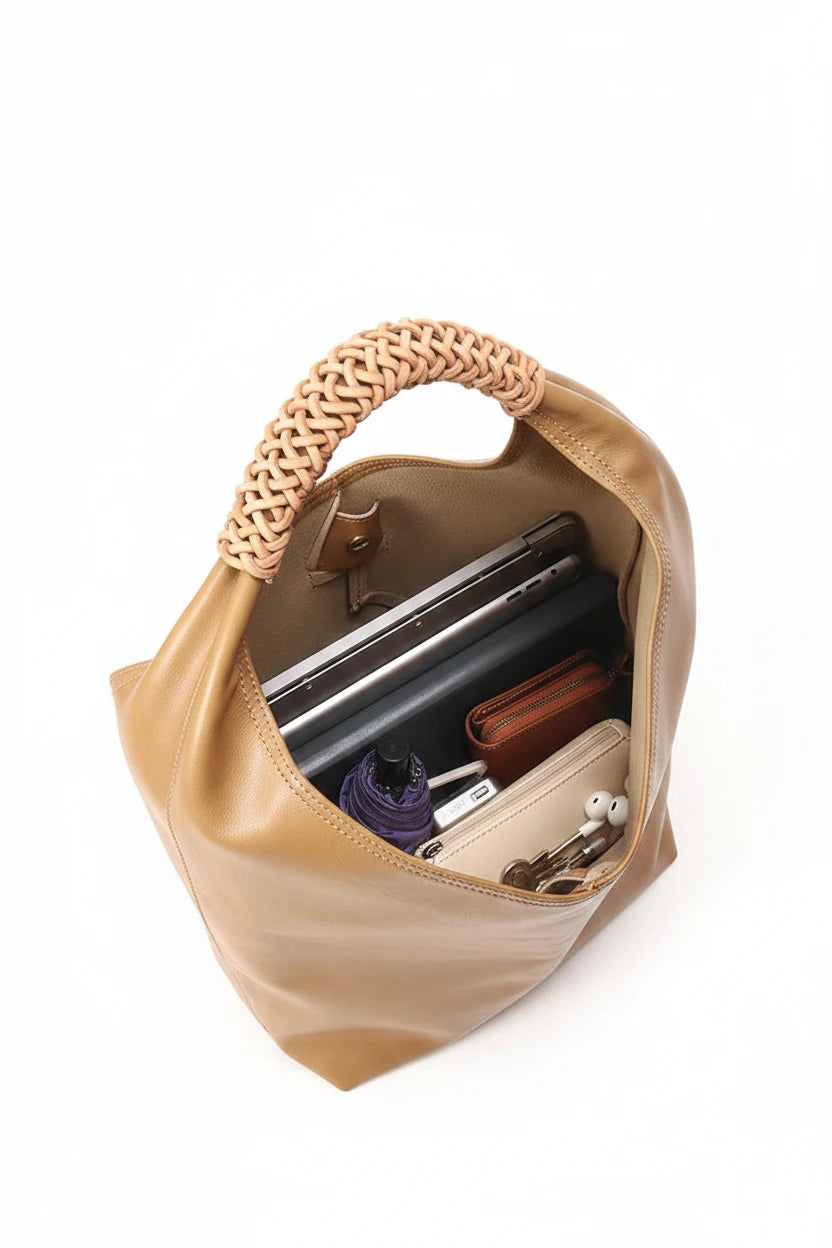 Aura Genuine Leather Asymmetric Sculptural Hobo