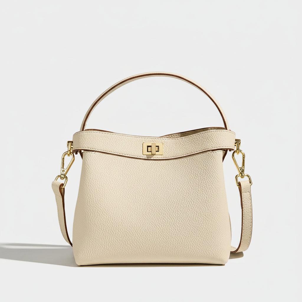 Refined Genuine Leather Signature Bucket Bag