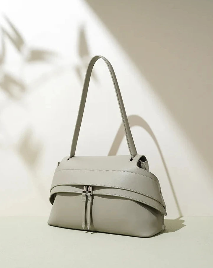 Aura Genuine Leather Twin-Zip Flap Shoulder Bag