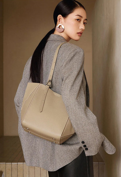 Aura Genuine Leather Geometric Winged Tote