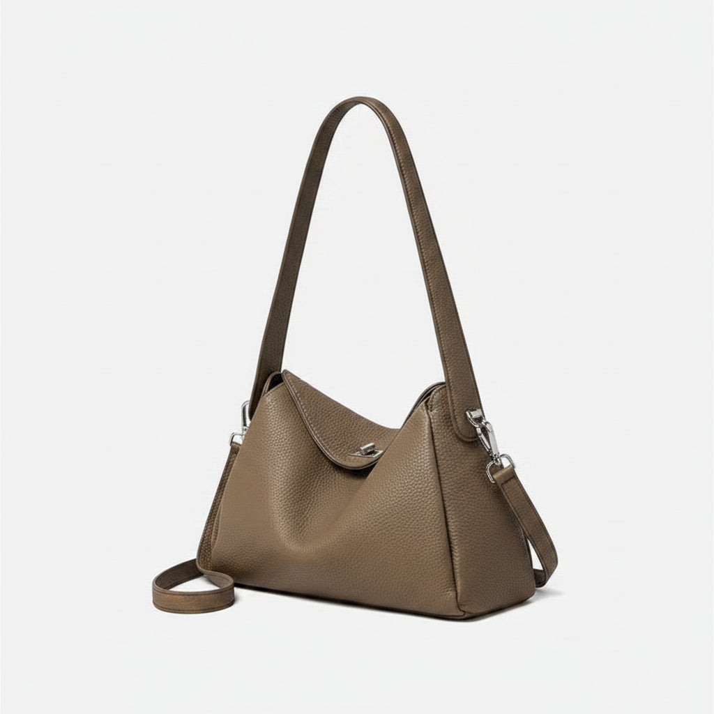 Vesper Genuine Leather Turn-Lock Contour Hobo
