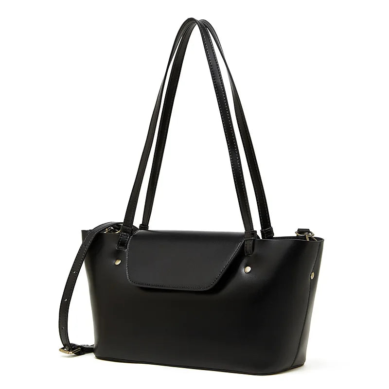 Sleek Genuine Leather Flap Contour Tote