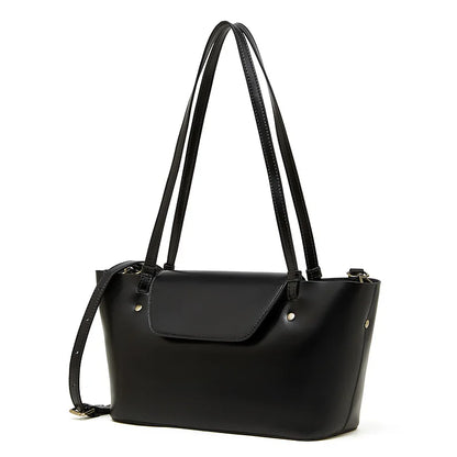Sleek Genuine Leather Flap Contour Tote