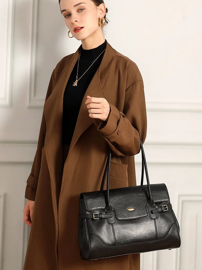 Aura Genuine Leather Side-Buckle Vintage Tote