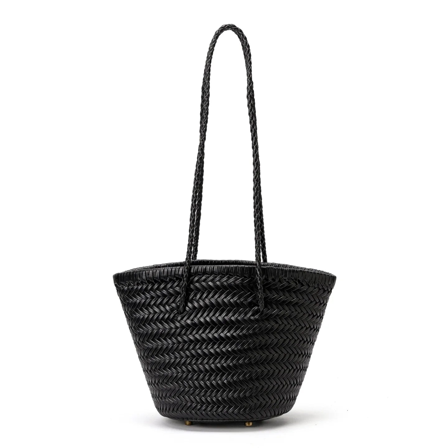 Genuine Leather Woven Beach Bucket Bag
