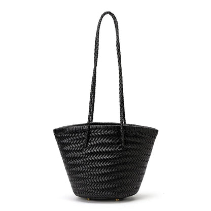 Genuine Leather Woven Beach Bucket Bag