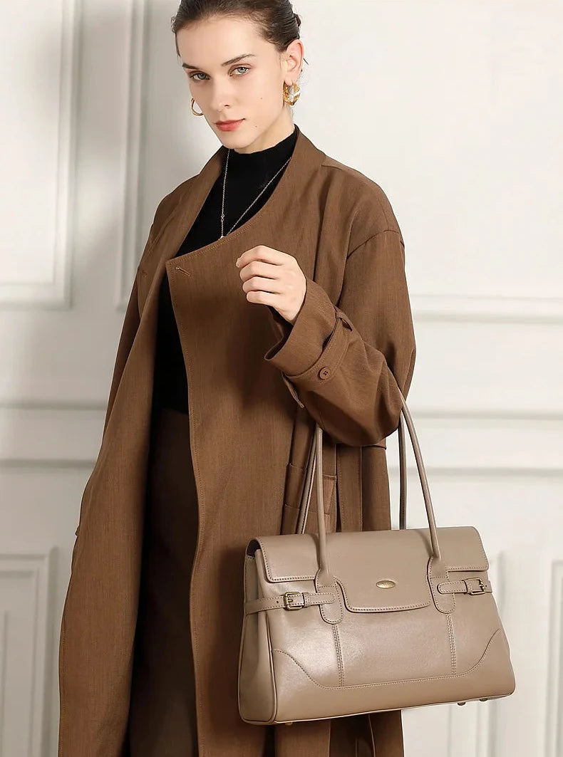 Aura Genuine Leather Side-Buckle Vintage Tote