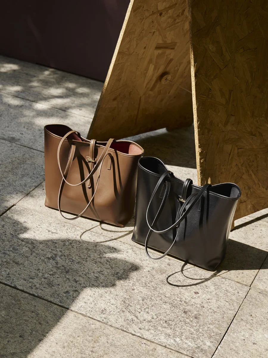 Serene Top Grain Leather Minimalist Oversized Shoulder Bag